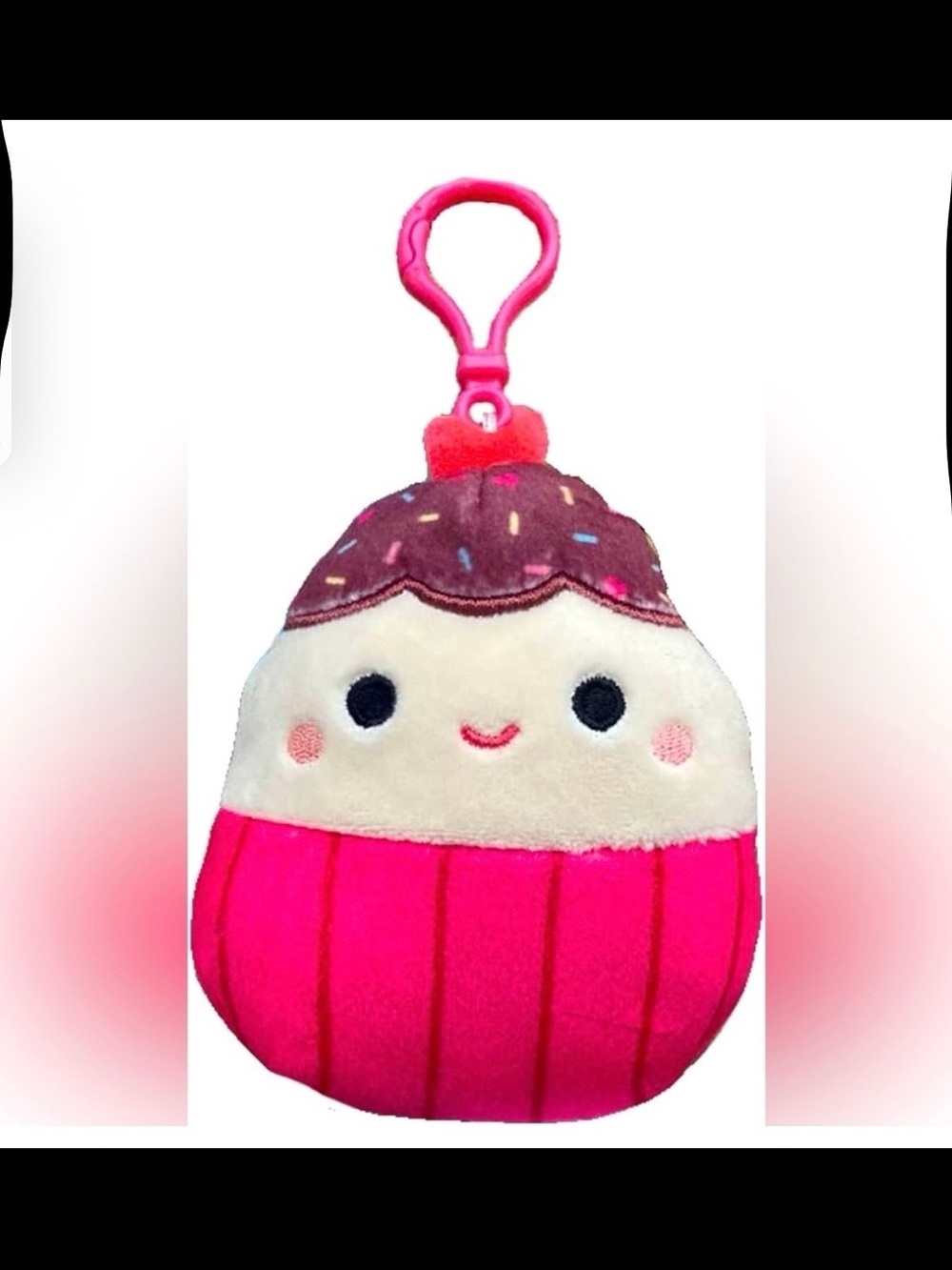 Squishmallows Pink & Brown Cupcake Clip Plush Keychain